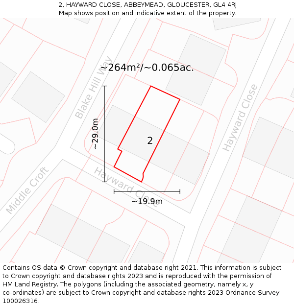 2, HAYWARD CLOSE, ABBEYMEAD, GLOUCESTER, GL4 4RJ: Plot and title map