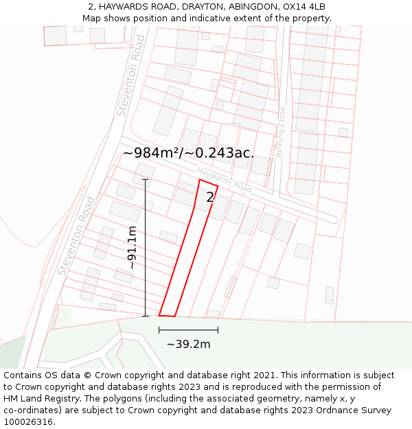 2, HAYWARDS ROAD, DRAYTON, ABINGDON, OX14 4LB: Plot and title map