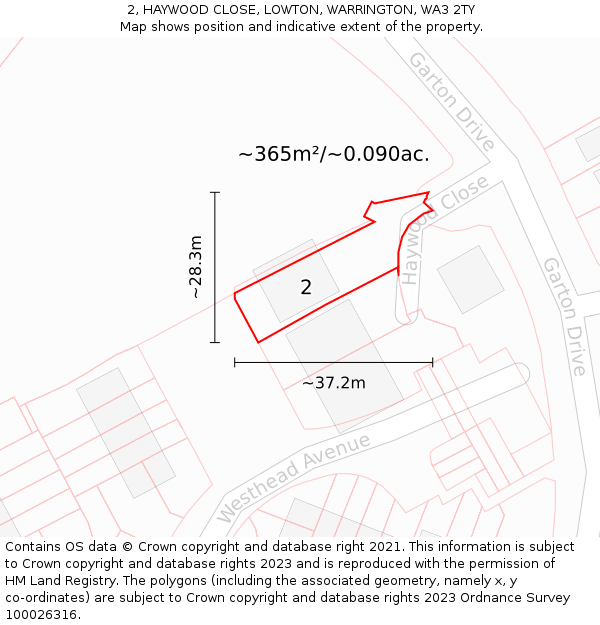 2, HAYWOOD CLOSE, LOWTON, WARRINGTON, WA3 2TY: Plot and title map