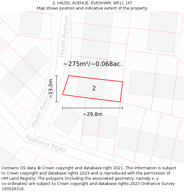 2, HAZEL AVENUE, EVESHAM, WR11 1XT: Plot and title map