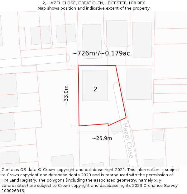 2, HAZEL CLOSE, GREAT GLEN, LEICESTER, LE8 9EX: Plot and title map