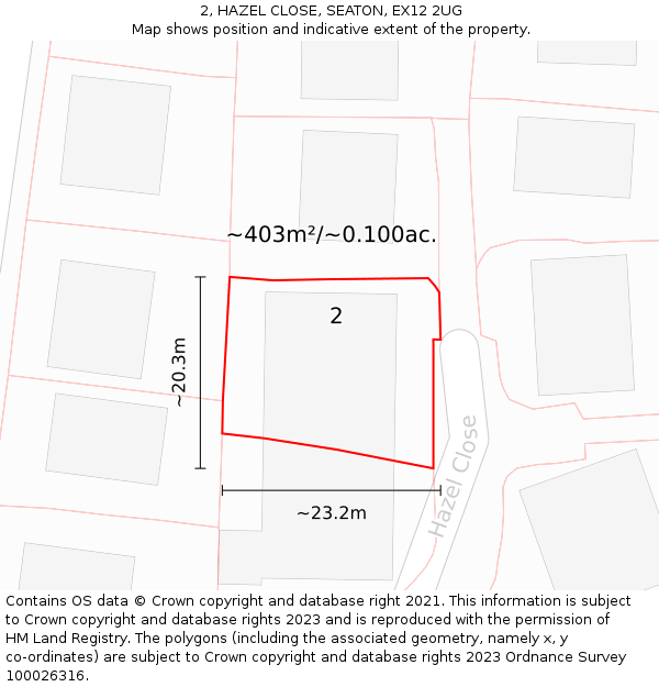 2, HAZEL CLOSE, SEATON, EX12 2UG: Plot and title map