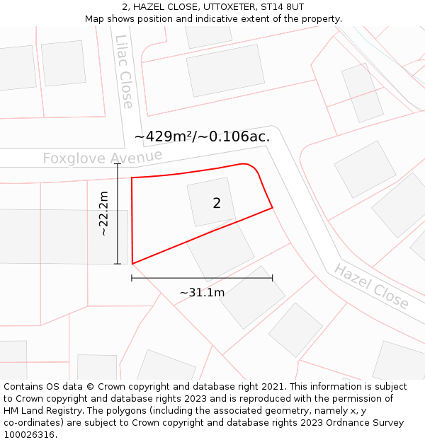 2, HAZEL CLOSE, UTTOXETER, ST14 8UT: Plot and title map