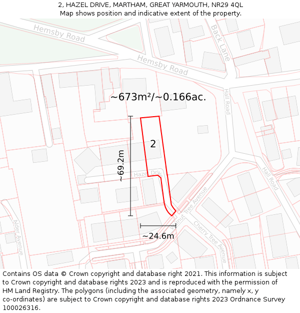 2, HAZEL DRIVE, MARTHAM, GREAT YARMOUTH, NR29 4QL: Plot and title map