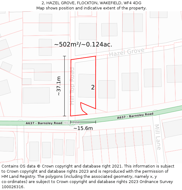 2, HAZEL GROVE, FLOCKTON, WAKEFIELD, WF4 4DG: Plot and title map