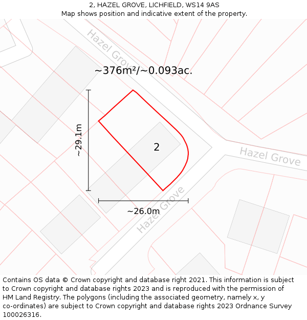 2, HAZEL GROVE, LICHFIELD, WS14 9AS: Plot and title map