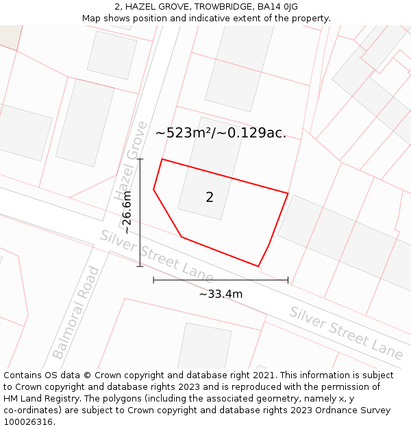 2, HAZEL GROVE, TROWBRIDGE, BA14 0JG: Plot and title map