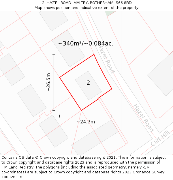 2, HAZEL ROAD, MALTBY, ROTHERHAM, S66 8BD: Plot and title map