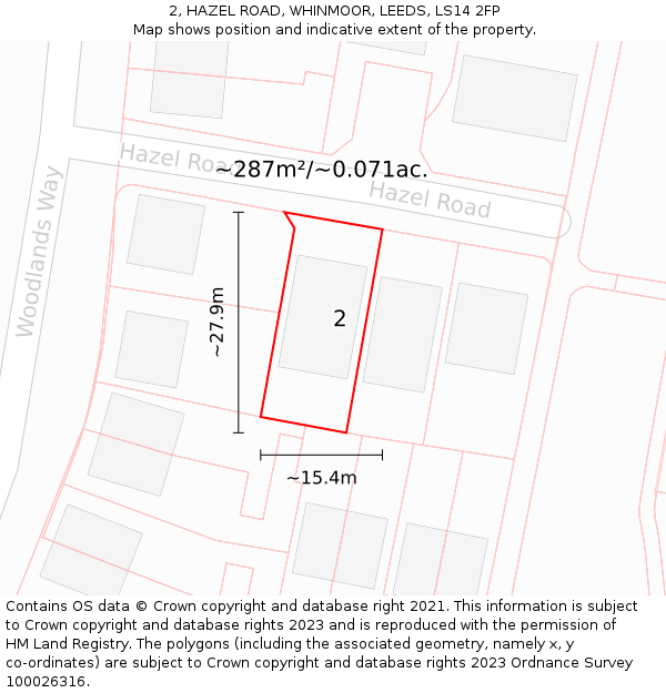 2, HAZEL ROAD, WHINMOOR, LEEDS, LS14 2FP: Plot and title map