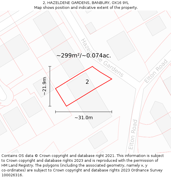 2, HAZELDENE GARDENS, BANBURY, OX16 9YL: Plot and title map