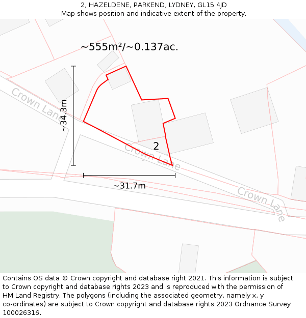 2, HAZELDENE, PARKEND, LYDNEY, GL15 4JD: Plot and title map