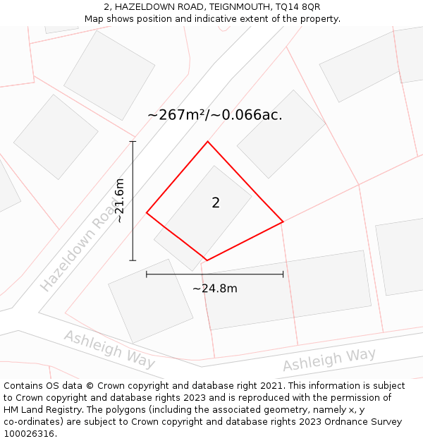 2, HAZELDOWN ROAD, TEIGNMOUTH, TQ14 8QR: Plot and title map