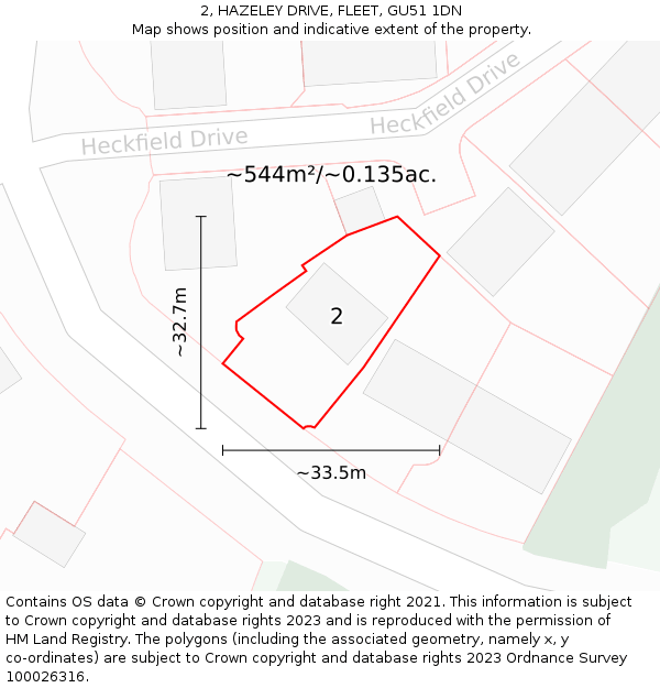 2, HAZELEY DRIVE, FLEET, GU51 1DN: Plot and title map