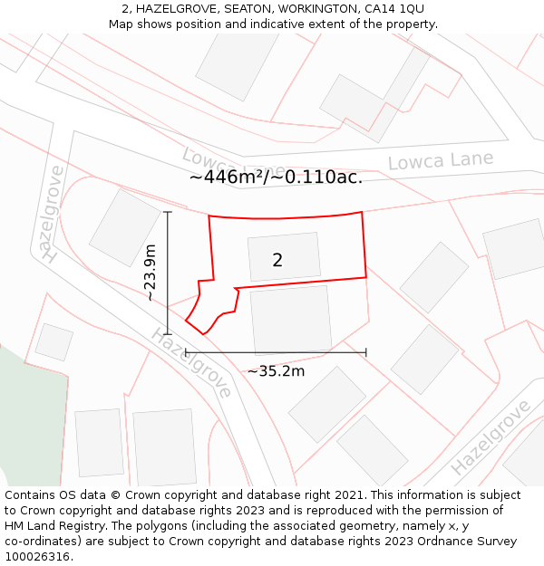 2, HAZELGROVE, SEATON, WORKINGTON, CA14 1QU: Plot and title map