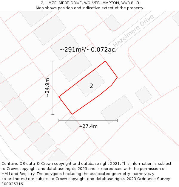 2, HAZELMERE DRIVE, WOLVERHAMPTON, WV3 8HB: Plot and title map