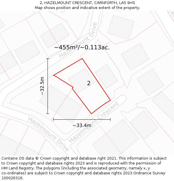 2, HAZELMOUNT CRESCENT, CARNFORTH, LA5 9HS: Plot and title map