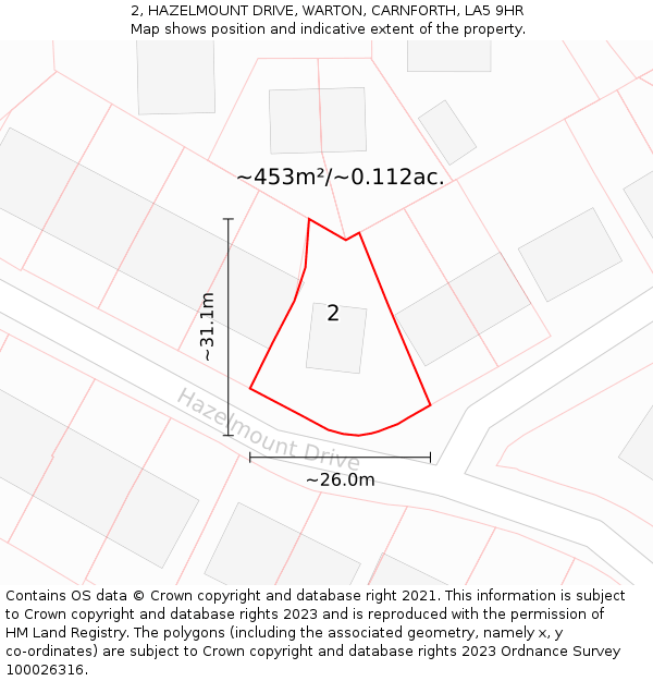 2, HAZELMOUNT DRIVE, WARTON, CARNFORTH, LA5 9HR: Plot and title map