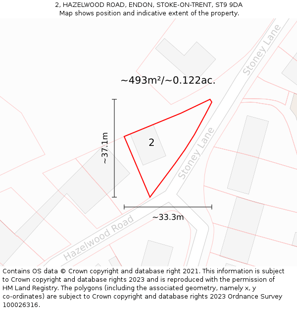 2, HAZELWOOD ROAD, ENDON, STOKE-ON-TRENT, ST9 9DA: Plot and title map