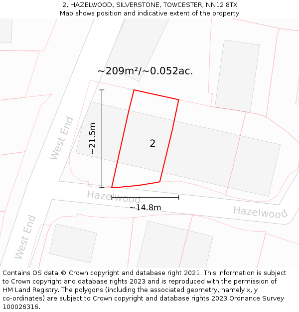 2, HAZELWOOD, SILVERSTONE, TOWCESTER, NN12 8TX: Plot and title map