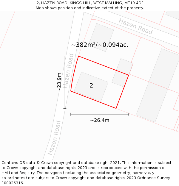 2, HAZEN ROAD, KINGS HILL, WEST MALLING, ME19 4DF: Plot and title map