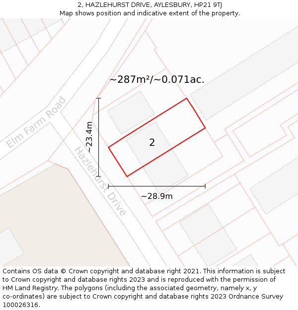 2, HAZLEHURST DRIVE, AYLESBURY, HP21 9TJ: Plot and title map