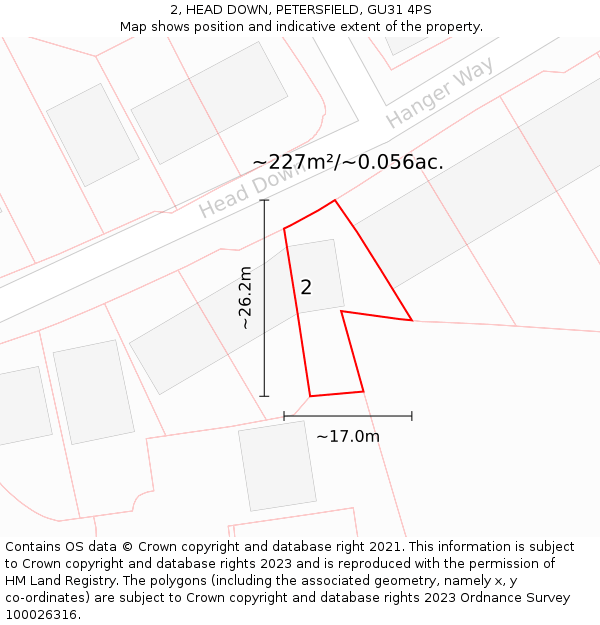 2, HEAD DOWN, PETERSFIELD, GU31 4PS: Plot and title map