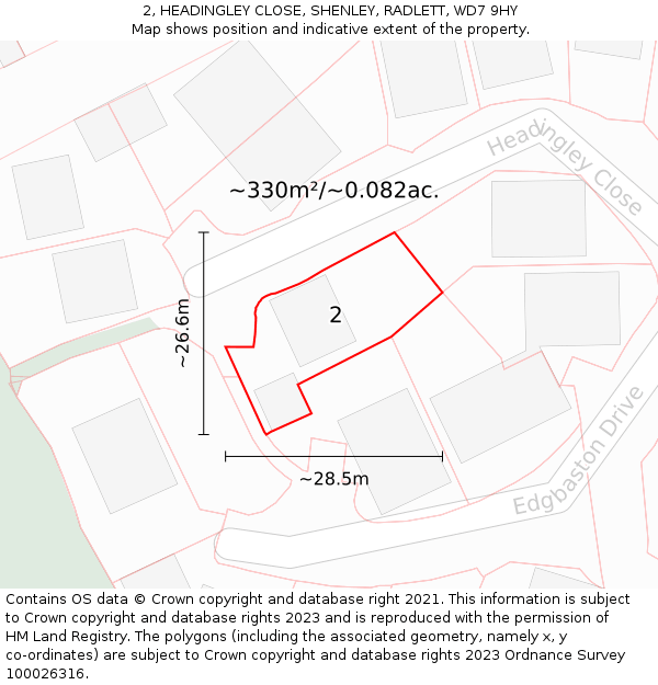 2, HEADINGLEY CLOSE, SHENLEY, RADLETT, WD7 9HY: Plot and title map