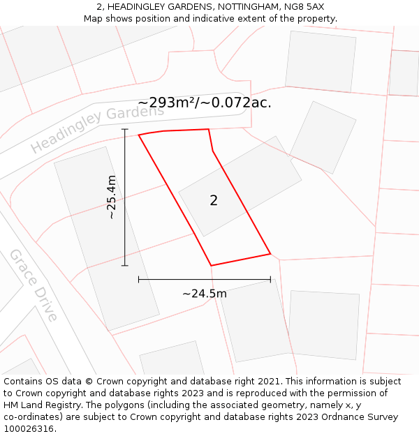 2, HEADINGLEY GARDENS, NOTTINGHAM, NG8 5AX: Plot and title map