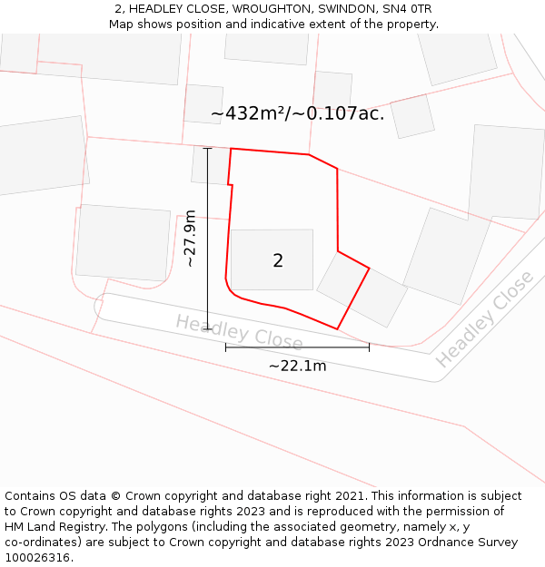 2, HEADLEY CLOSE, WROUGHTON, SWINDON, SN4 0TR: Plot and title map