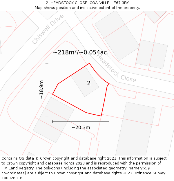 2, HEADSTOCK CLOSE, COALVILLE, LE67 3BY: Plot and title map