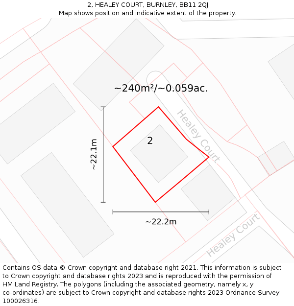 2, HEALEY COURT, BURNLEY, BB11 2QJ: Plot and title map