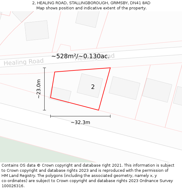 2, HEALING ROAD, STALLINGBOROUGH, GRIMSBY, DN41 8AD: Plot and title map