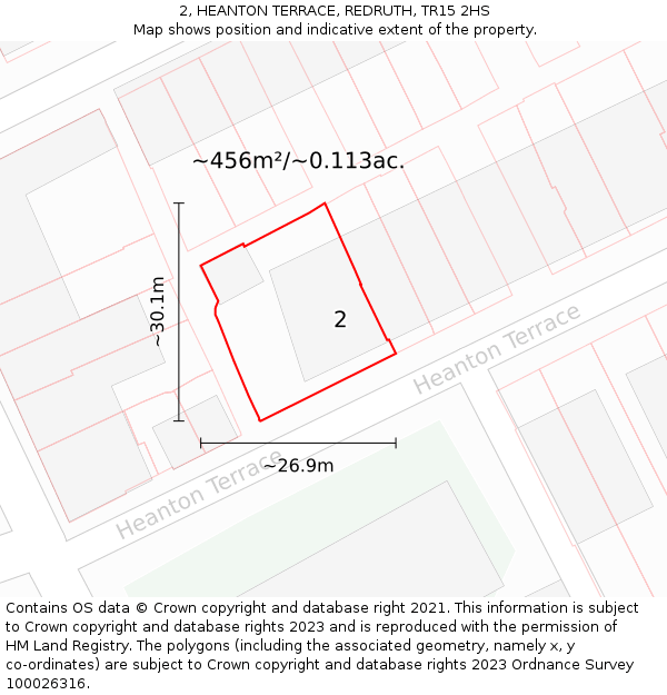 2, HEANTON TERRACE, REDRUTH, TR15 2HS: Plot and title map