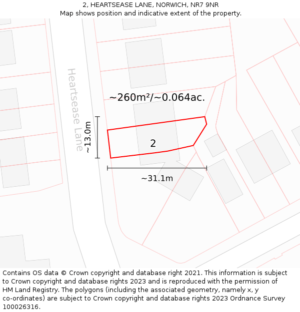 2, HEARTSEASE LANE, NORWICH, NR7 9NR: Plot and title map
