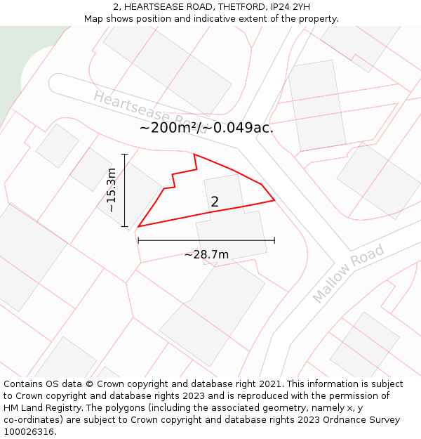 2, HEARTSEASE ROAD, THETFORD, IP24 2YH: Plot and title map