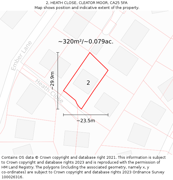 2, HEATH CLOSE, CLEATOR MOOR, CA25 5FA: Plot and title map