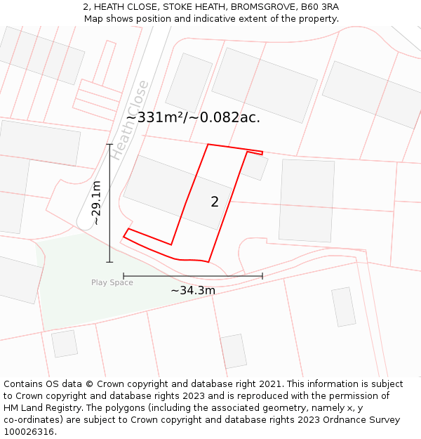 2, HEATH CLOSE, STOKE HEATH, BROMSGROVE, B60 3RA: Plot and title map