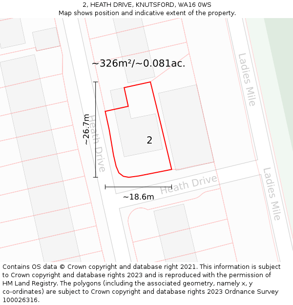 2, HEATH DRIVE, KNUTSFORD, WA16 0WS: Plot and title map