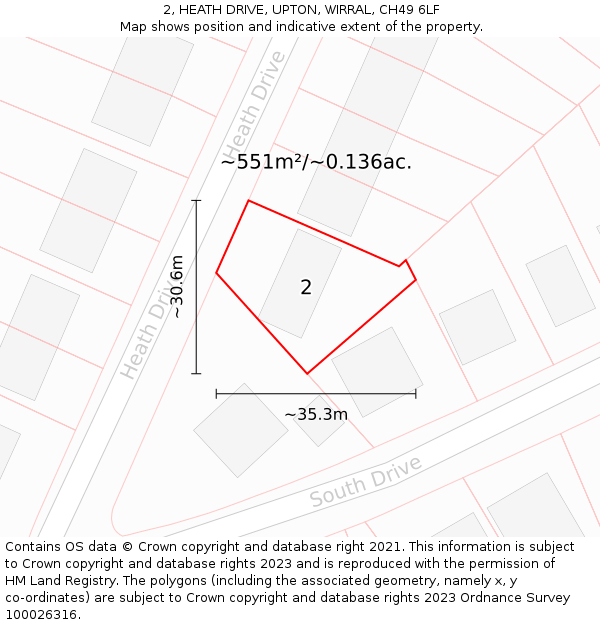 2, HEATH DRIVE, UPTON, WIRRAL, CH49 6LF: Plot and title map