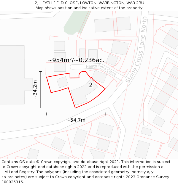 2, HEATH FIELD CLOSE, LOWTON, WARRINGTON, WA3 2BU: Plot and title map