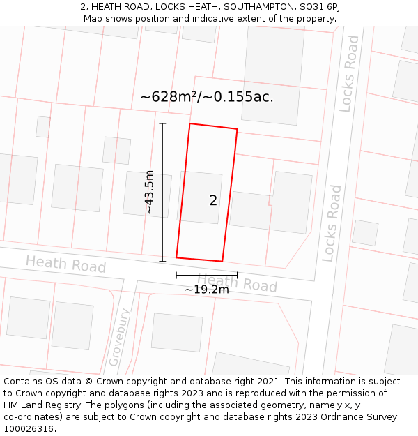 2, HEATH ROAD, LOCKS HEATH, SOUTHAMPTON, SO31 6PJ: Plot and title map