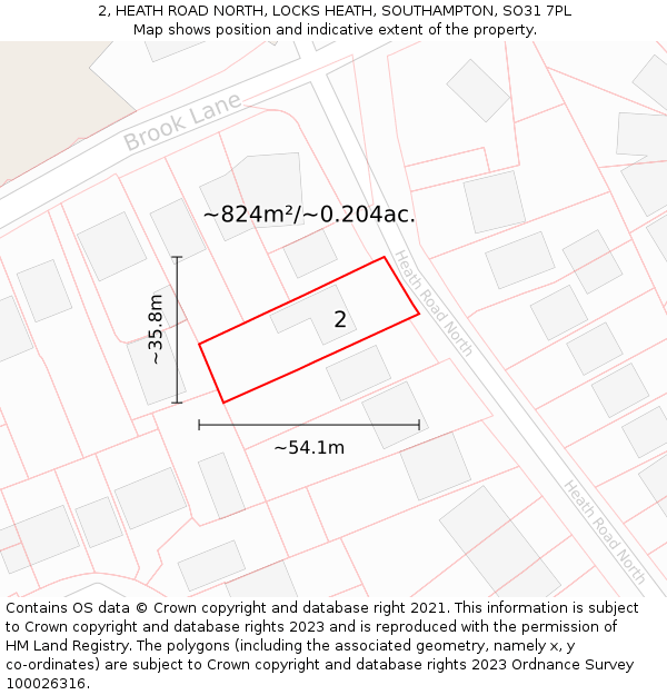 2, HEATH ROAD NORTH, LOCKS HEATH, SOUTHAMPTON, SO31 7PL: Plot and title map