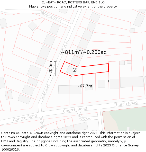 2, HEATH ROAD, POTTERS BAR, EN6 1LQ: Plot and title map