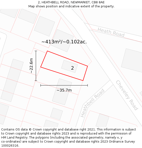 2, HEATHBELL ROAD, NEWMARKET, CB8 8AE: Plot and title map