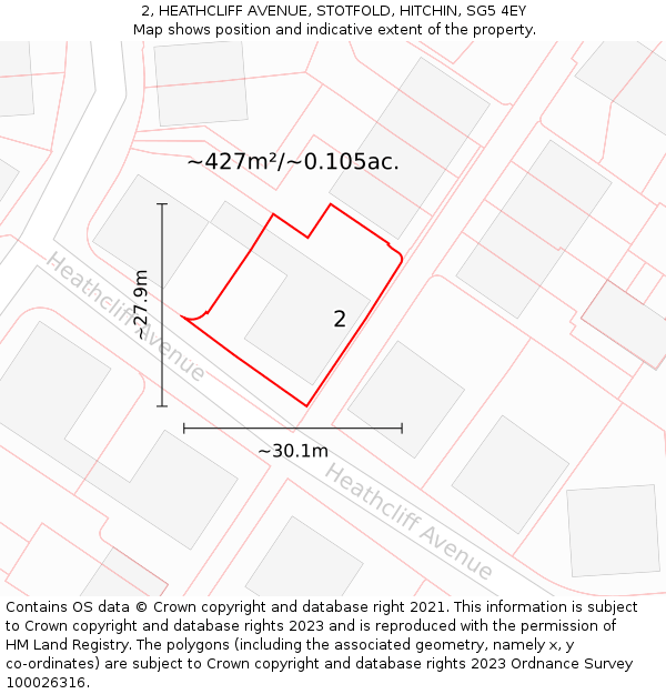 2, HEATHCLIFF AVENUE, STOTFOLD, HITCHIN, SG5 4EY: Plot and title map
