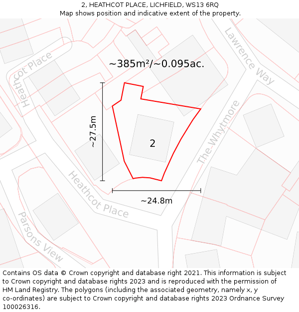 2, HEATHCOT PLACE, LICHFIELD, WS13 6RQ: Plot and title map