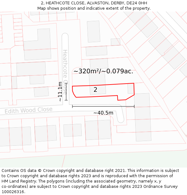 2, HEATHCOTE CLOSE, ALVASTON, DERBY, DE24 0HH: Plot and title map