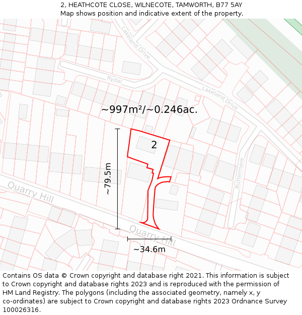 2, HEATHCOTE CLOSE, WILNECOTE, TAMWORTH, B77 5AY: Plot and title map