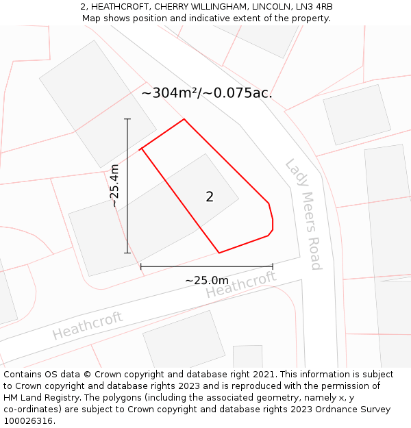 2, HEATHCROFT, CHERRY WILLINGHAM, LINCOLN, LN3 4RB: Plot and title map