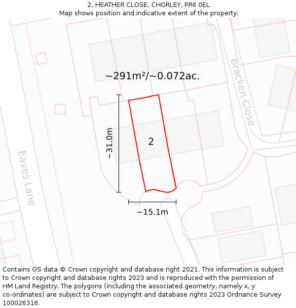 2, HEATHER CLOSE, CHORLEY, PR6 0EL: Plot and title map